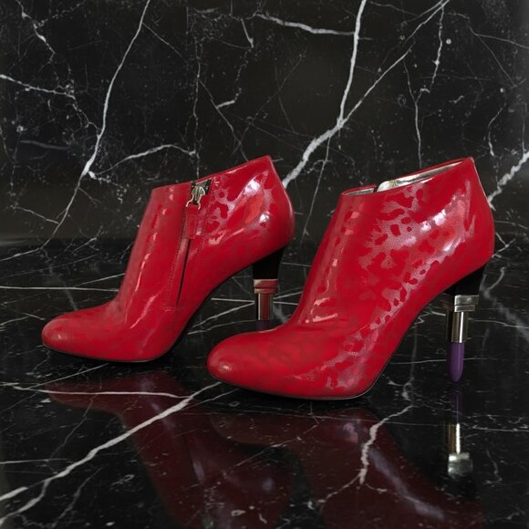 Alberto Guardiani Leather Lipstick Heels Side Zip Ankle Boots - Picture 9 of 14